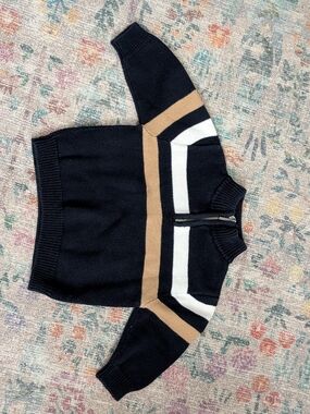 Kids 24m Kenneth Cole Half-Zip Knit Sweater Jacket - Black, Tan & White - NWOT